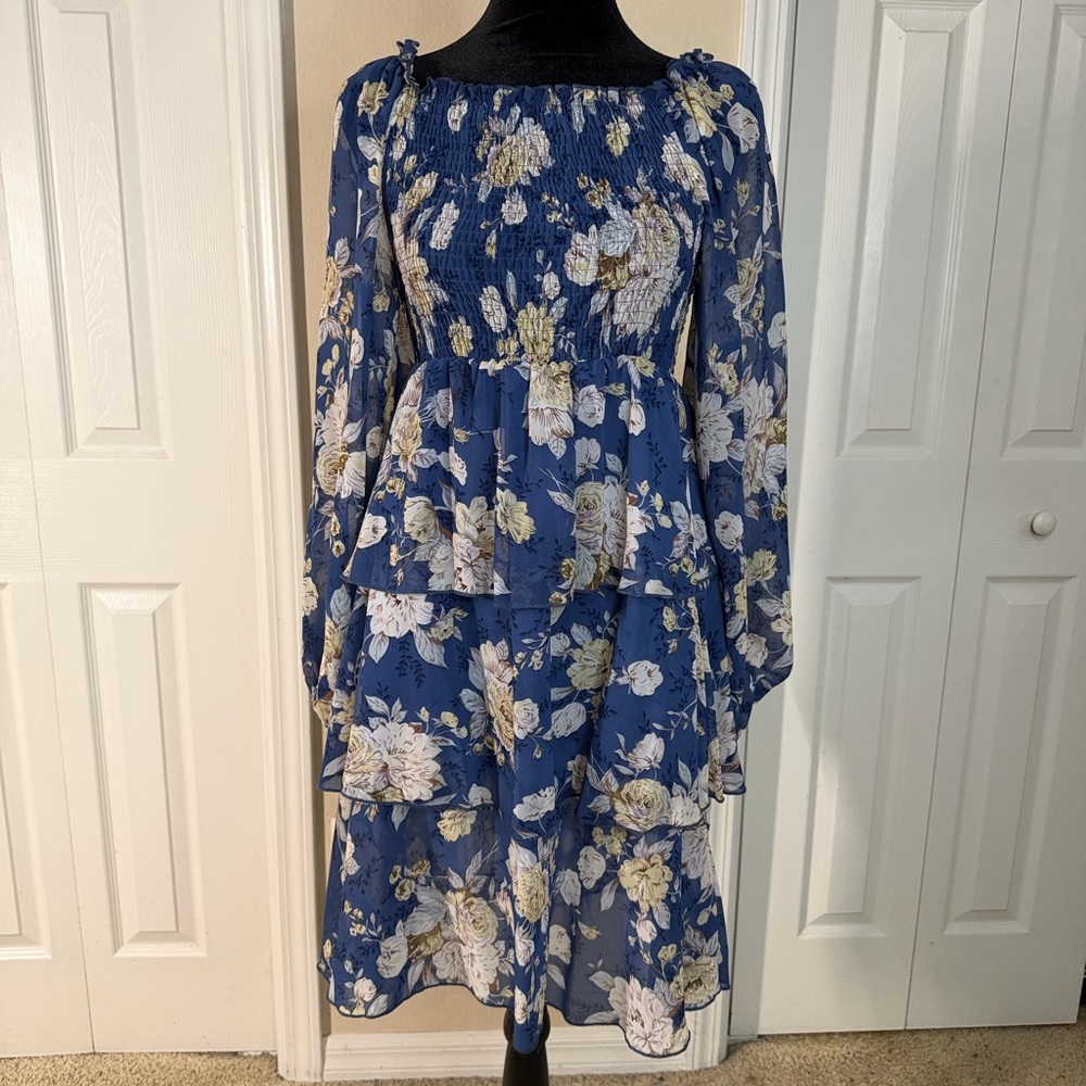 Floral Blue Chiffon Dress